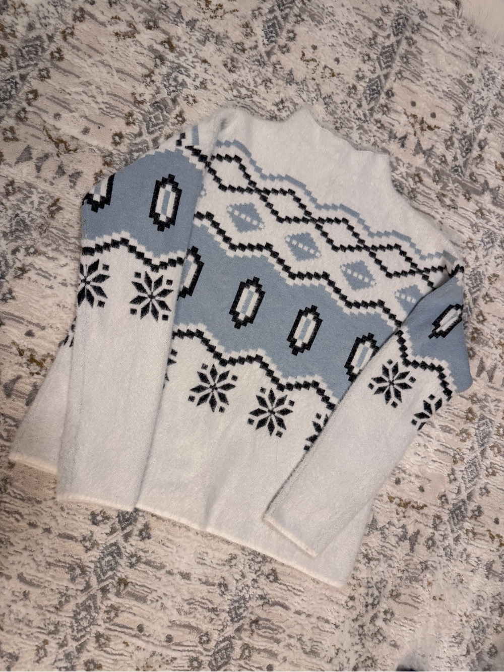 Christian Siriano White & Light Blue Nordic Turtleneck Sweater